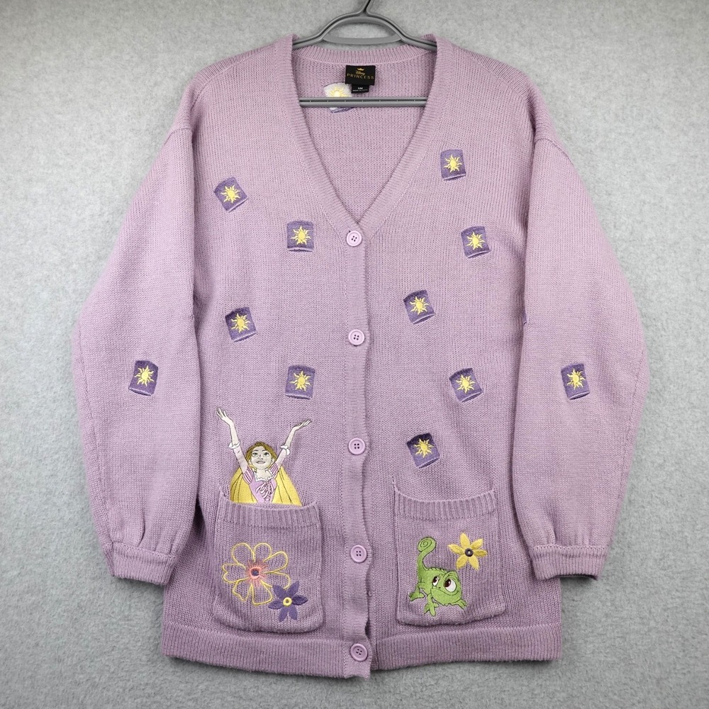 Disney Tangled Rapunzel Pascal Lanterns Sweater Women's SM Purple Embroidered